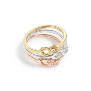 COACH Signature interlock Pave Stackable 3 Ring Set Gold, Rose, Silver Size 7